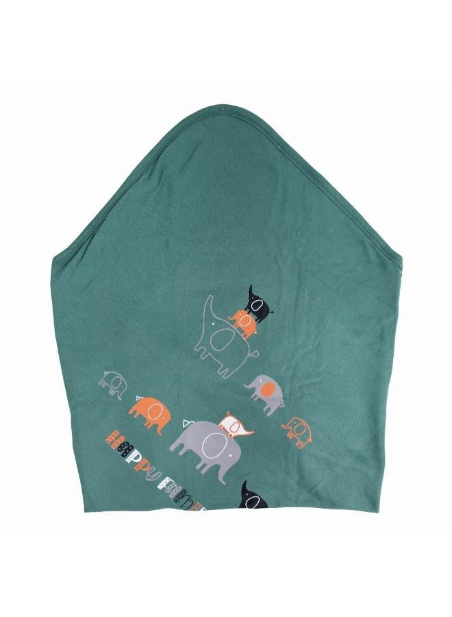 Junior Cotton Baby Blanket – Mint & Off-White with Elephant Doodles Design - Image 2
