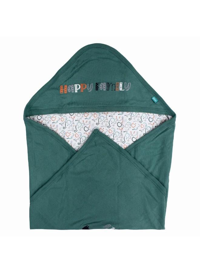 Junior Cotton Baby Blanket – Mint & Off-White with Elephant Doodles Design - Image 1