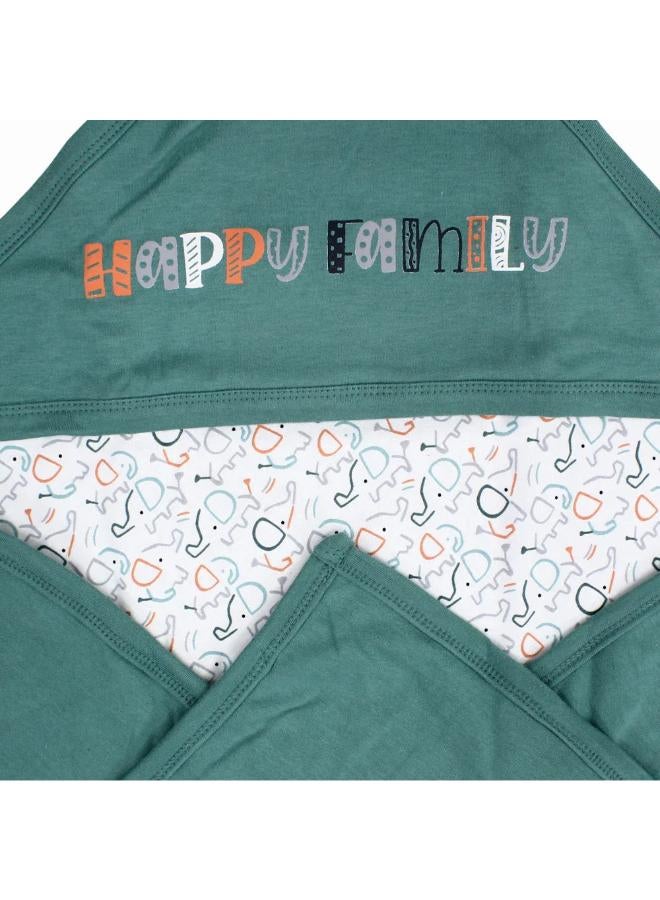 Junior Cotton Baby Blanket – Mint & Off-White with Elephant Doodles Design - Image 3