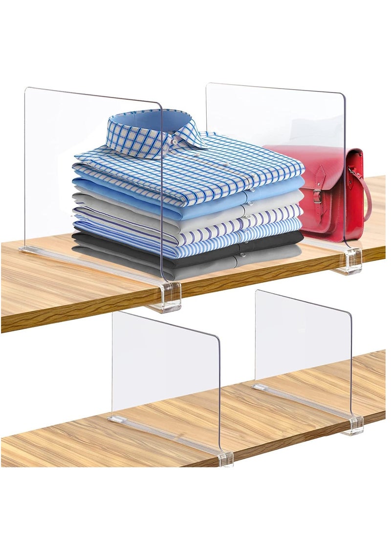 شو وو 4 قطع فواصل أرفف بلاستيكية شفافة من الأكريليك، مقسم رف خزانة للأرفف الخشبية، فواصل منظم ملابس الخزانة مناسبة للأرفف الخشبية أو العمودية أو غرفة النوم والمطبخ والمكتب - Image 1