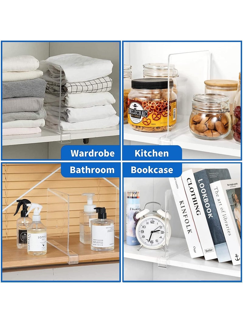 شو وو 4 قطع فواصل أرفف بلاستيكية شفافة من الأكريليك، مقسم رف خزانة للأرفف الخشبية، فواصل منظم ملابس الخزانة مناسبة للأرفف الخشبية أو العمودية أو غرفة النوم والمطبخ والمكتب - Image 4