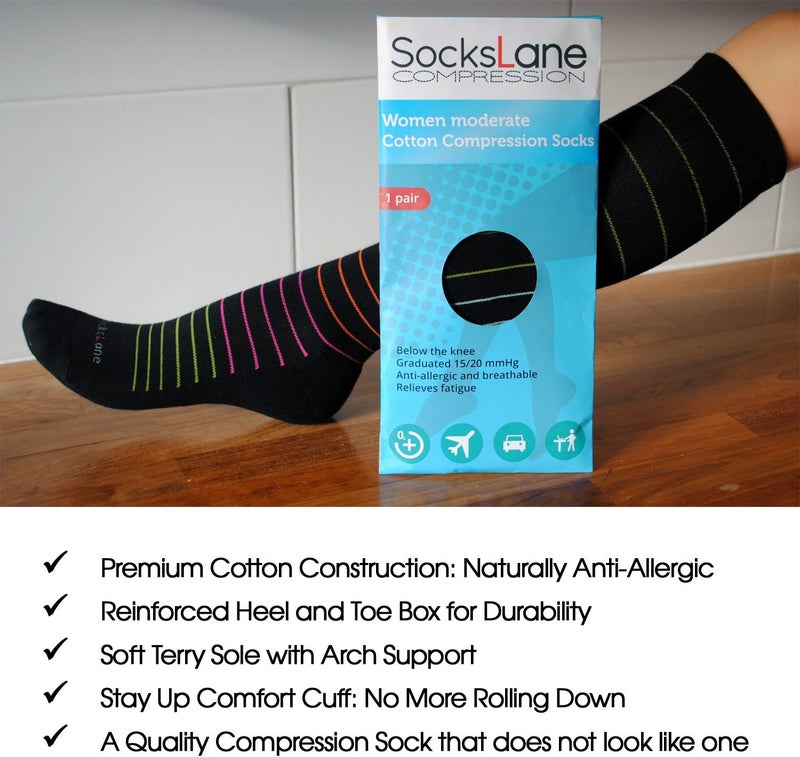 SocksLane جوارب ضغط قطنية من للنساء والرجال. دعم بطول الركبة بقوة 15-20 مم زئبق - Image 4