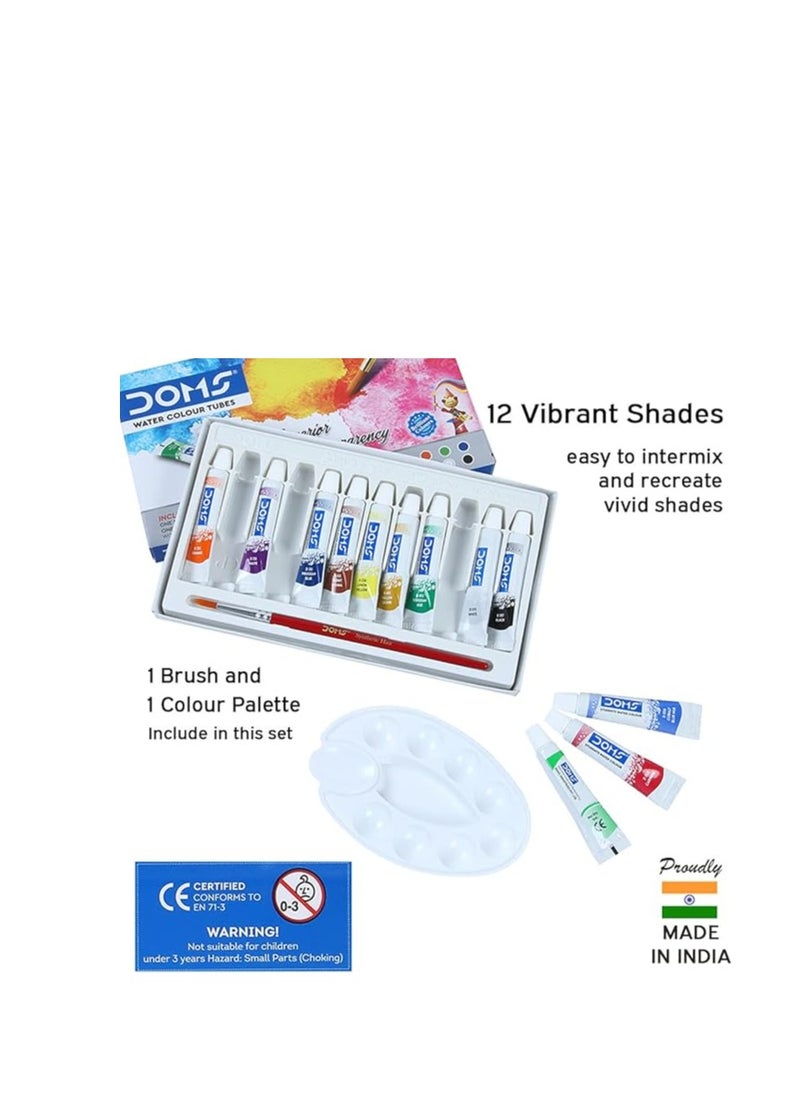 12 Shades Water Color Tube Set Easy To Intermix & Recreate Vivid Shades Creates Transparent & Translucent Effect On Any Watercolor Surfaces Free Brush & Pallete Pack Of 4
