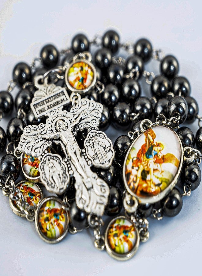 SUTANALE St. Michael the Archangel Catholic Rosary Necklace for Men, 8MM Obsidian Hematite Prayer Beads Packed in Travel Jewelry Box, Rosary Beads Catholic Saints Gifts for Men - Image 5