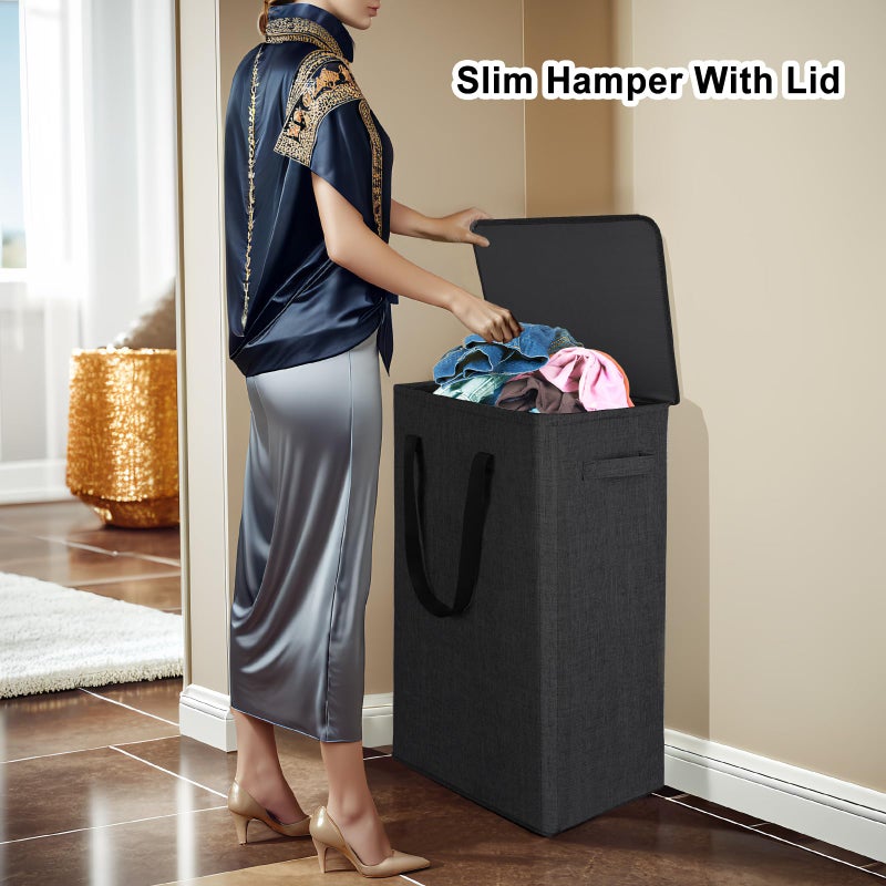 Odonata 75L Slim Laundry Hamper with Lid,Large Foldable Laundry Basket with Removable Bag and Handles Tall Collapsible Dirty Clothes Basket Great for Bedroom, Bathroom, Dorm, College,RV.(Black, 75L) - Image 5