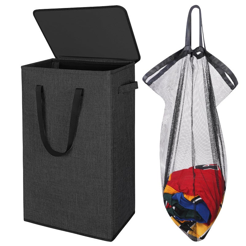 Odonata 75L Slim Laundry Hamper with Lid,Large Foldable Laundry Basket with Removable Bag and Handles Tall Collapsible Dirty Clothes Basket Great for Bedroom, Bathroom, Dorm, College,RV.(Black, 75L) - Image 1