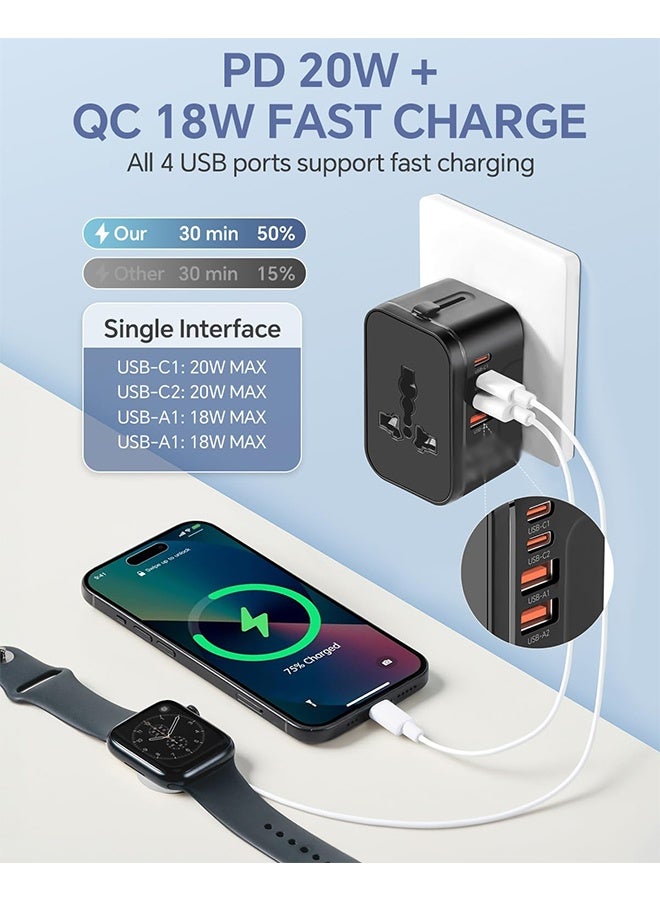 Baytak Universal Travel Adapter, Worldwide Plug Adapter with 2 USB and 2 Type-C PD Ports, International Power Adapter All-in-One for EU US UK AUS (Type C/G/A/I) - Image 2