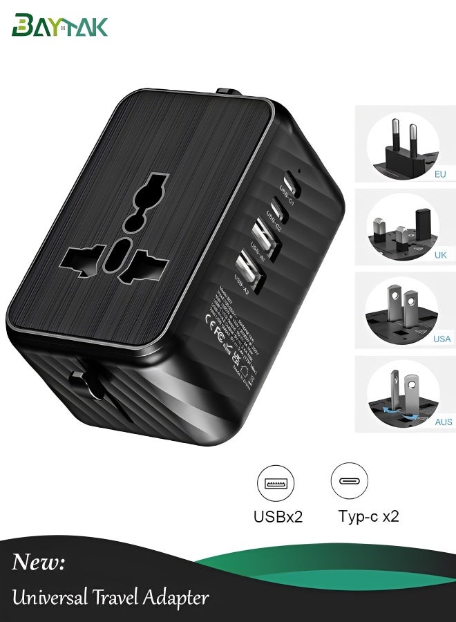 Baytak Universal Travel Adapter, Worldwide Plug Adapter with 2 USB and 2 Type-C PD Ports, International Power Adapter All-in-One for EU US UK AUS (Type C/G/A/I) - Image 1