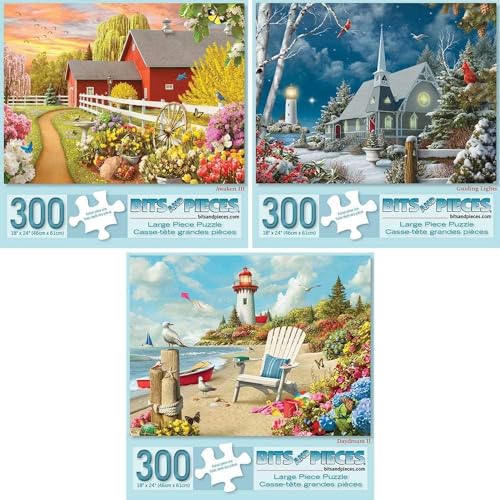 Bits and Pieces Value Set of 3 Large Piece Jigsaw Puzzles for Adults Awaken Guiding Lights Daydream by Alan Giana 300 or 500 Piece Puzzles 18 x 24 Each Premium RandomCut Fit - Image 1