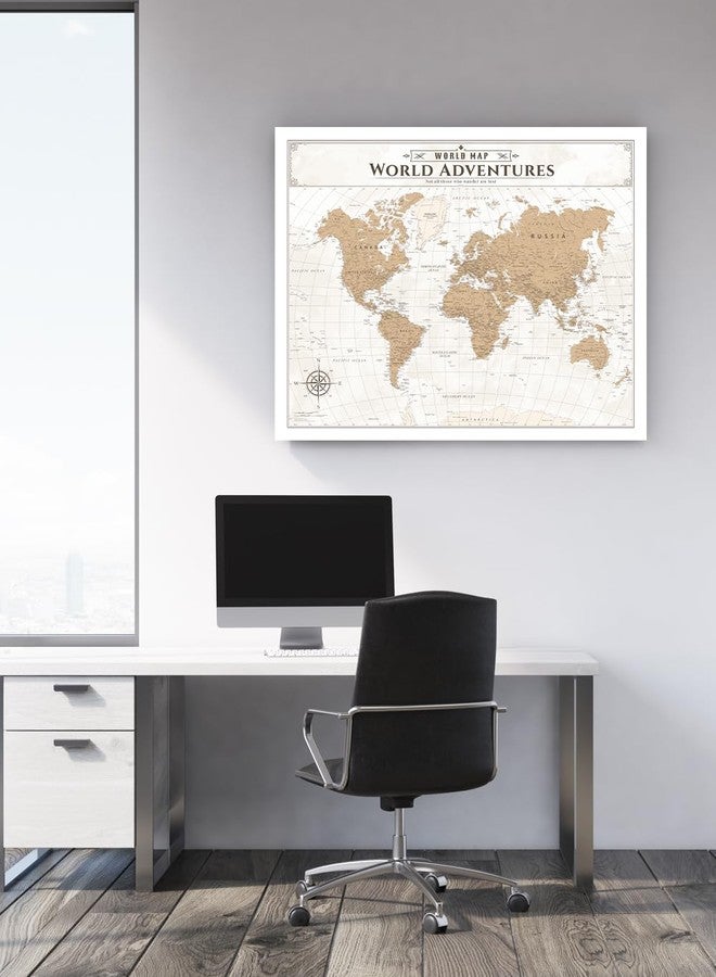 IPIC - Vintage World Map Canvas Wall Art, Large Travel Map Print for Home, Office, or Study, Push Pin Map Decor for Travel Lovers, Ready to Hang - Image 2