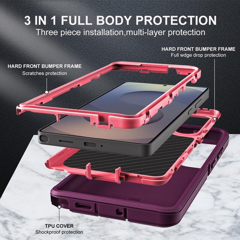 YKHJKLEC for Samsung Galaxy S25 Ultra Case, Military Grade 3 in 1 Heavy Duty Shockproof/Drop Proof/Dust Proof Case with 2Pcs Tempered Glass Screen Protector & 1Pcs Camera Lens Protector (Purple/Pink) - Image 4