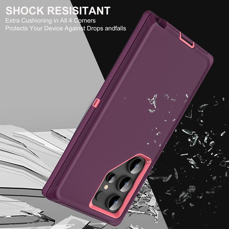 YKHJKLEC for Samsung Galaxy S25 Ultra Case, Military Grade 3 in 1 Heavy Duty Shockproof/Drop Proof/Dust Proof Case with 2Pcs Tempered Glass Screen Protector & 1Pcs Camera Lens Protector (Purple/Pink) - Image 5