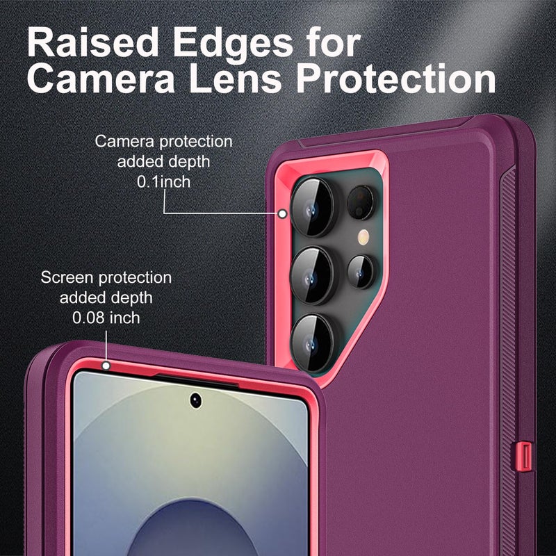 YKHJKLEC for Samsung Galaxy S25 Ultra Case, Military Grade 3 in 1 Heavy Duty Shockproof/Drop Proof/Dust Proof Case with 2Pcs Tempered Glass Screen Protector & 1Pcs Camera Lens Protector (Purple/Pink) - Image 3