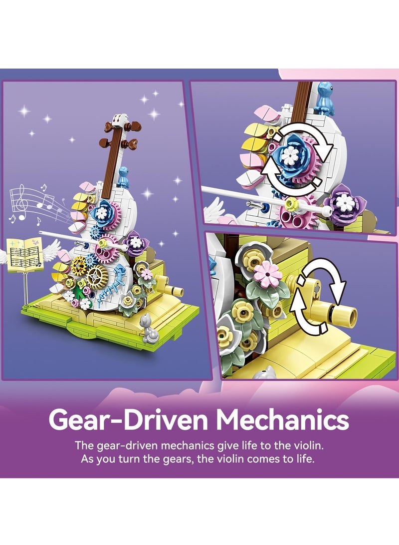 SYOSI Building Blocks Toys, Flower Violin Magical Book Building Set with Dancing Bow, Colorful Flower Decor, Gift for 6-12 Year Old Girls, Boys, or Kids Aged 6+, Nice Home Decor Kit - Image 4