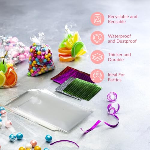 Prestee 200 Pack Clear Cellophane Bags for Favors - Transparent Goodie Bags for Birthday Party, 6x10 Inch Clear Bags with 4-Inch Twist Ties - Candy, Treat, Cookie Bags for Gift Giving - Image 5