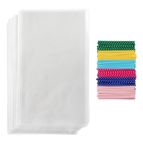 Prestee 200 Pack Clear Cellophane Bags for Favors - Transparent Goodie Bags for Birthday Party, 6x10 Inch Clear Bags with 4-Inch Twist Ties - Candy, Treat, Cookie Bags for Gift Giving - Image 1