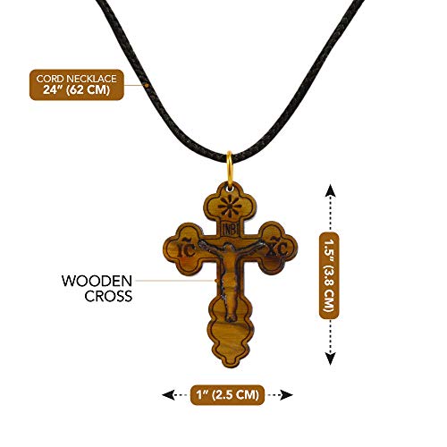 Most Original Gifts AUTHENTIC Bethlehem Olive Wood Eastern Cross Pendant in Natural Cotton Pouch with Christogram - Cross for Men & Women - Image 2