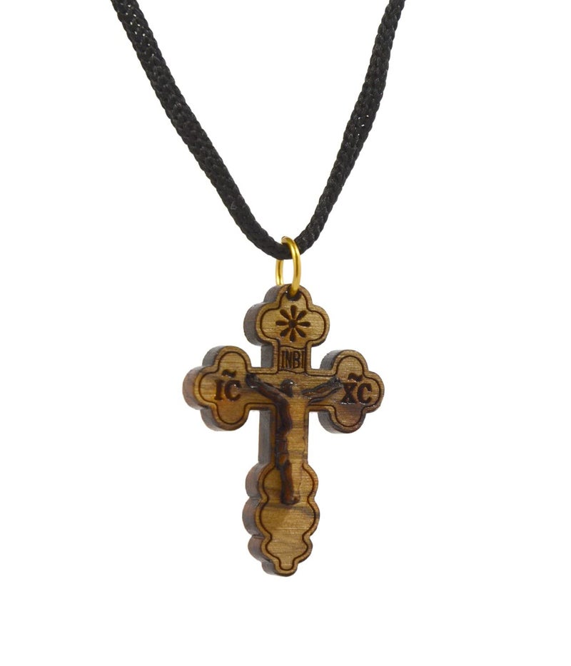 Most Original Gifts AUTHENTIC Bethlehem Olive Wood Eastern Cross Pendant in Natural Cotton Pouch with Christogram - Cross for Men & Women - Image 5