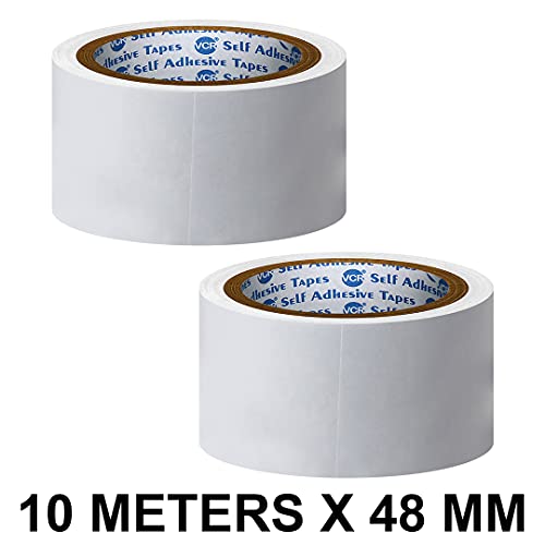 VCR Double Side Tissue Tape - 10 Meters in Length - 48mm / 02" Width - 02 Rolls Per Pack - Easy Tear for Double Sided Adhesive Use, Best for Arts, Crafts, Photography, Scrapbooking., White - Image 2