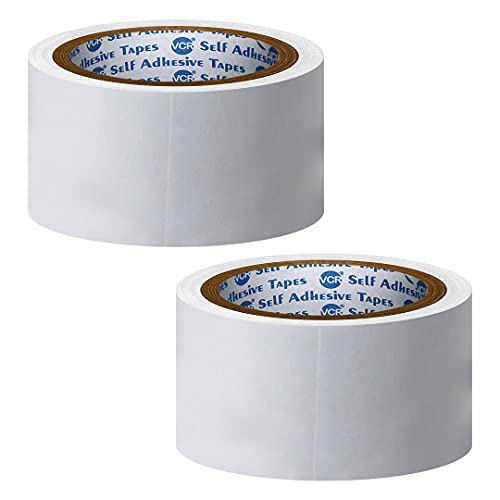 VCR Double Side Tissue Tape - 10 Meters in Length - 48mm / 02" Width - 02 Rolls Per Pack - Easy Tear for Double Sided Adhesive Use, Best for Arts, Crafts, Photography, Scrapbooking., White - Image 1