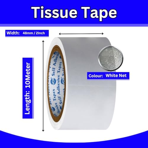 VCR Double Side Tissue Tape - 10 Meters in Length - 48mm / 02" Width - 02 Rolls Per Pack - Easy Tear for Double Sided Adhesive Use, Best for Arts, Crafts, Photography, Scrapbooking., White - Image 5