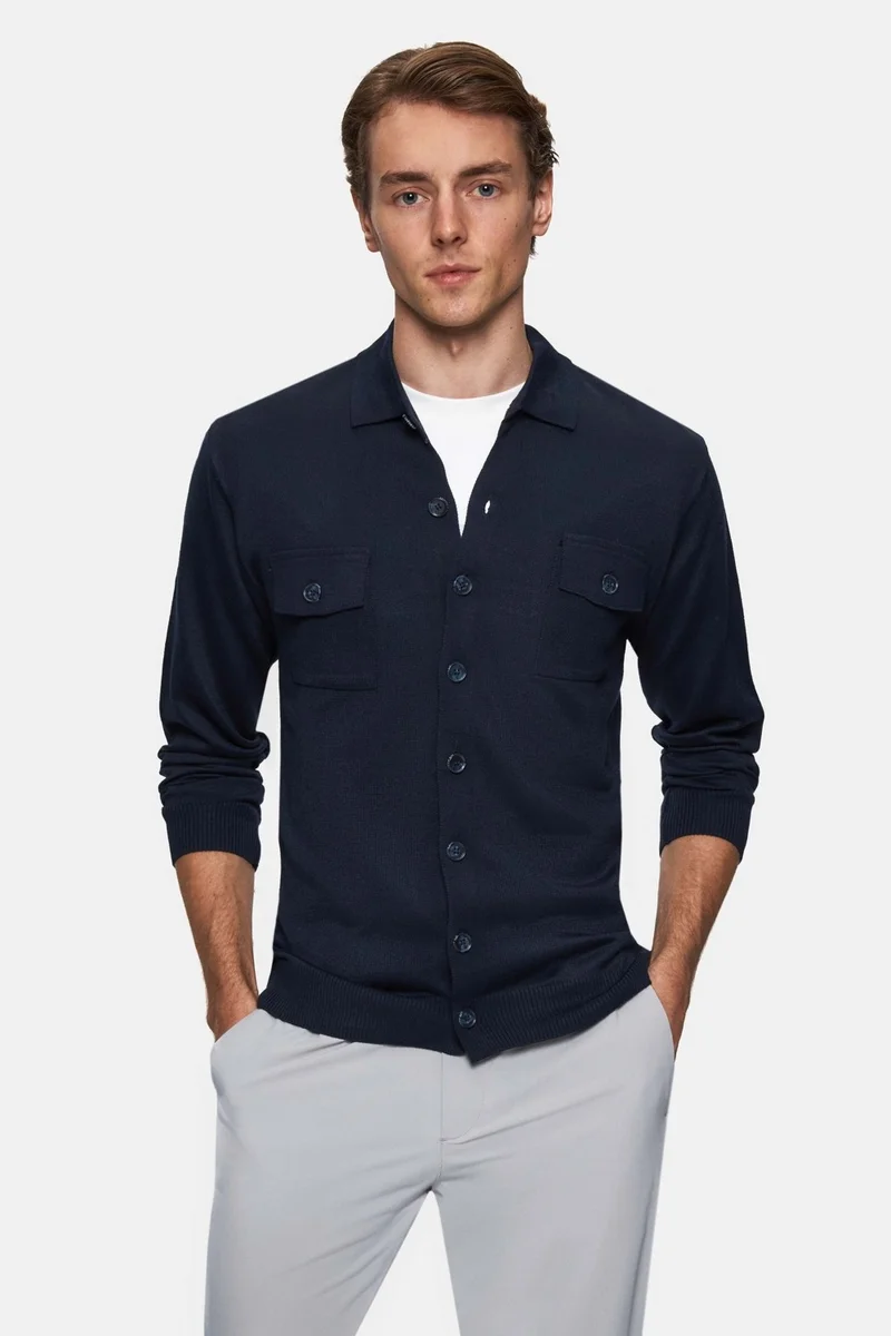 D'S DAMAT Ds Damat Regular Fit Navy Blue Plain Knit Cardigan