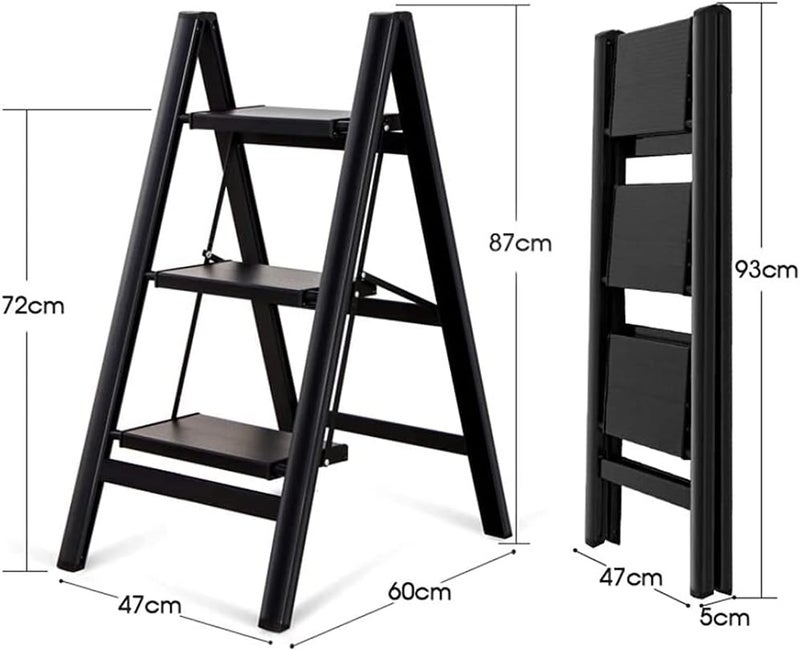 3 Step Aluminum Folding Ladder – Portable Household Stool – Non-Slip Safety Steps, Lightweight Design, Space-Saving Storage, Ideal for Indoor Cleaning & Décor - Image 2