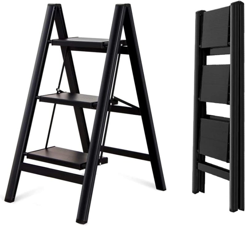 3 Step Aluminum Folding Ladder – Portable Household Stool – Non-Slip Safety Steps, Lightweight Design, Space-Saving Storage, Ideal for Indoor Cleaning & Décor - Image 1