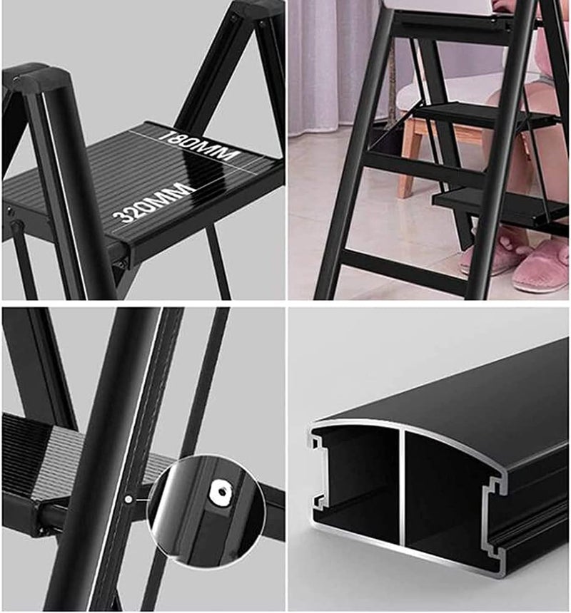 3 Step Aluminum Folding Ladder – Portable Household Stool – Non-Slip Safety Steps, Lightweight Design, Space-Saving Storage, Ideal for Indoor Cleaning & Décor - Image 4
