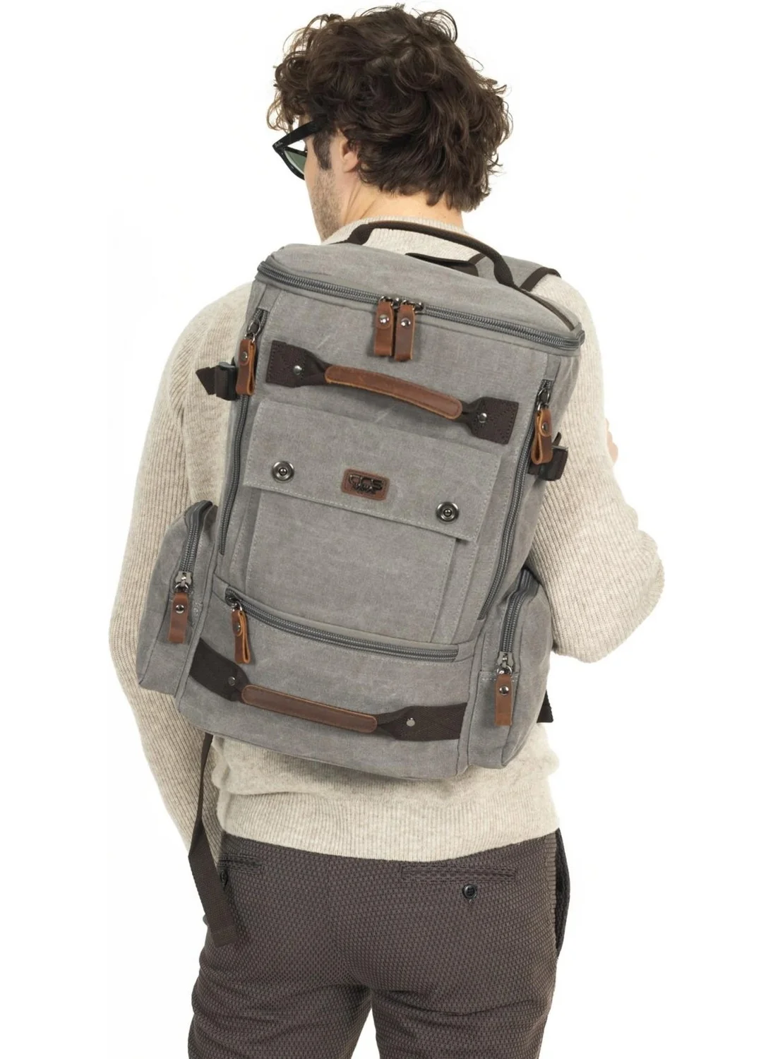 Necati Çanta Necati Bag Campers' Indispensable Multi-compartment Laptop Compartment Canvas Fabric Camping Bag Gray
