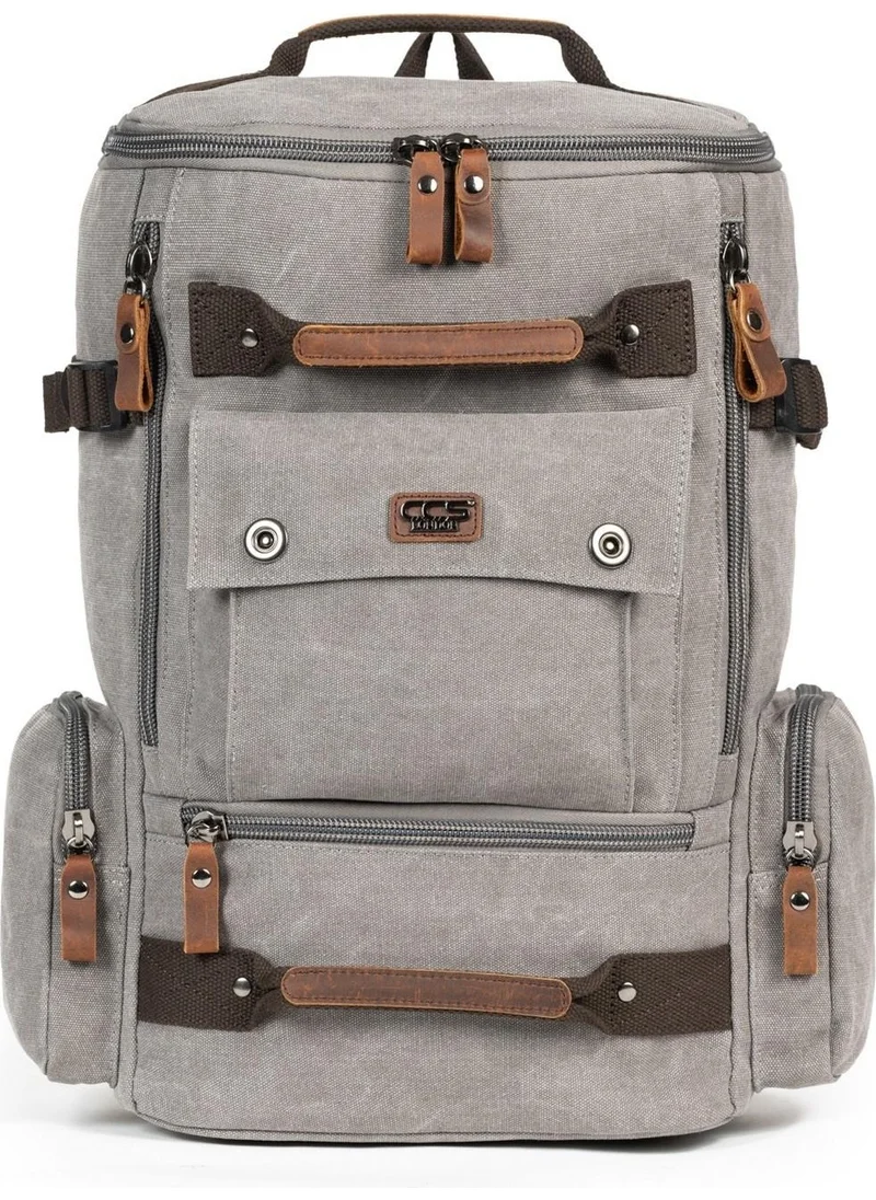 Necati Çanta Necati Bag Campers' Indispensable Multi-compartment Laptop Compartment Canvas Fabric Camping Bag Gray