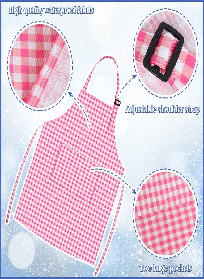 TOPWAYS Kids Apron and Chef Hat Set, Adjustable Check Child Chef Aprons with 2 Pockets for Kids Painting Baking Cooking Gardening (Rose Pink, M) - Image 4