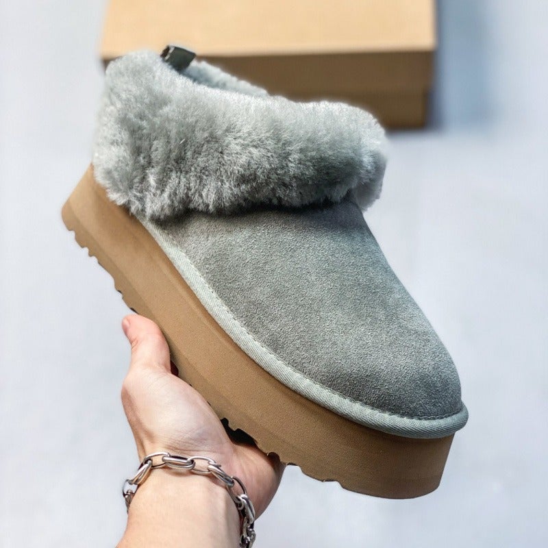 Unisex Winter Snow Boots with Fleece Lining, Thick Platform Sole, Height Increasing, Anti-Slip, Lace-Up Casual Shoes