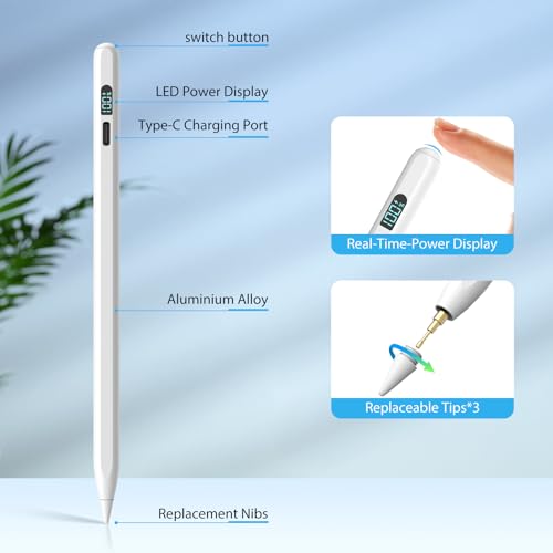 Mixoo Ipad Pencil for 9th 10th Generation Charge Display Apple Pencil Compatible with iPad Pro 11/12.9/13in, iPad 6/7/8/9/10, iPad Air 3/4/5, iPad mini 5/6 (LED Display-White) - Image 5