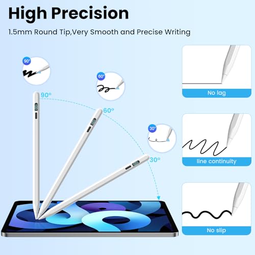 Mixoo Ipad Pencil for 9th 10th Generation Charge Display Apple Pencil Compatible with iPad Pro 11/12.9/13in, iPad 6/7/8/9/10, iPad Air 3/4/5, iPad mini 5/6 (LED Display-White) - Image 2