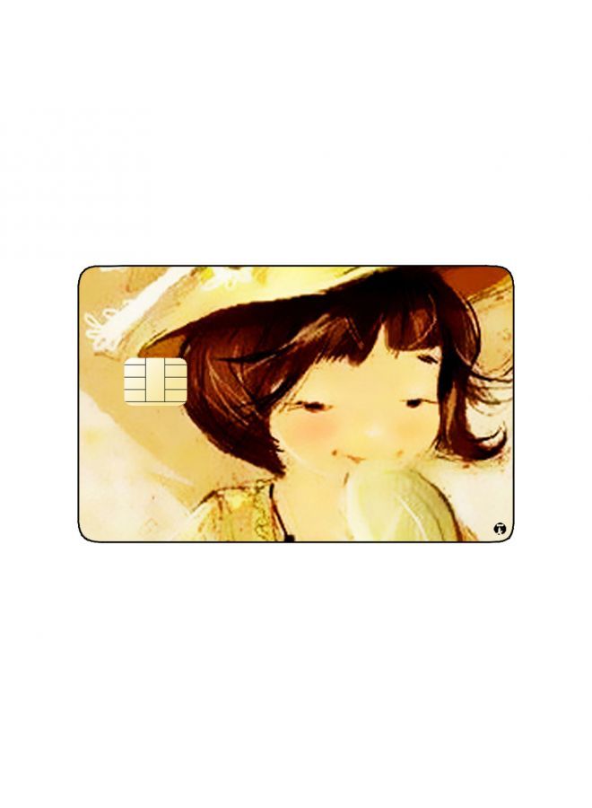 RKN PRINTED BANK CARD STICKER Cute Girl Drawing Vintage Art With Clock - Image 1