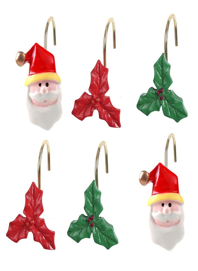 Twofishes Xmas Glod Boots Shower Curtain Hooks Set of 12 Decorative Rust Proof Christmas Red Boots Shower Curtain Rings Pack of 12 (SY1009) - Image 1
