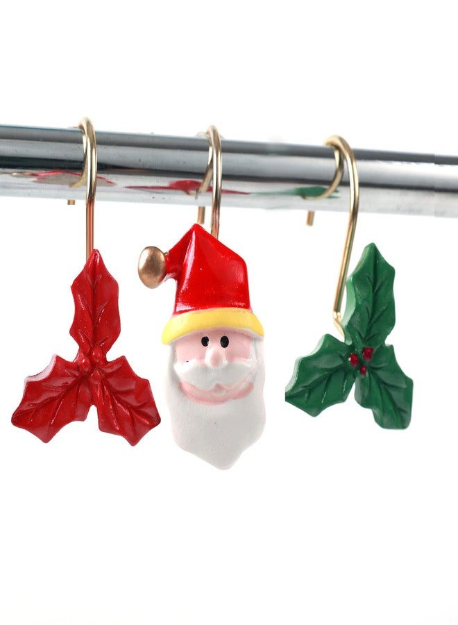 Twofishes Xmas Glod Boots Shower Curtain Hooks Set of 12 Decorative Rust Proof Christmas Red Boots Shower Curtain Rings Pack of 12 (SY1009) - Image 2