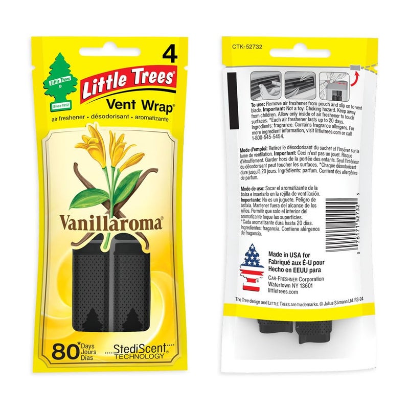 Little Trees معطر هواء السيارة LITTLE TREES. غلاف فتحة التهوية يوفر رائحة تدوم طويلاً، منعشة بشكل غير مرئي. رائحة الفانيليا، 16 معطر هواء. - Image 4