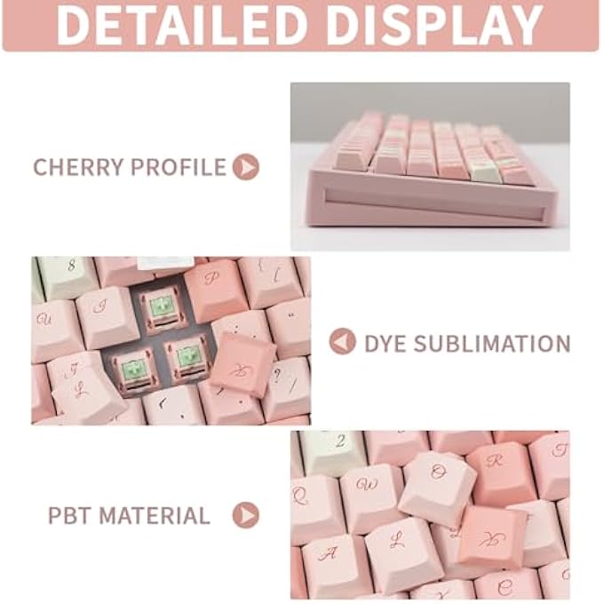 rayihni CUTE PINK PBT KEYCAPS 132 KEYS CUSTOM KEYCAPS CHERRY PROFILE DYE SUBLIMATION KEYCAPS SET FOR CHERRY GATERON MX SWITHES MECHANICAL KEYBOARDS（FLOWER LETTERHEAD THEME） - Image 3