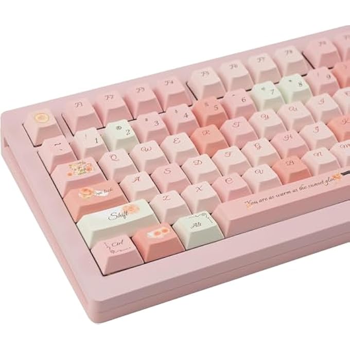 rayihni CUTE PINK PBT KEYCAPS 132 KEYS CUSTOM KEYCAPS CHERRY PROFILE DYE SUBLIMATION KEYCAPS SET FOR CHERRY GATERON MX SWITHES MECHANICAL KEYBOARDS（FLOWER LETTERHEAD THEME） - Image 1