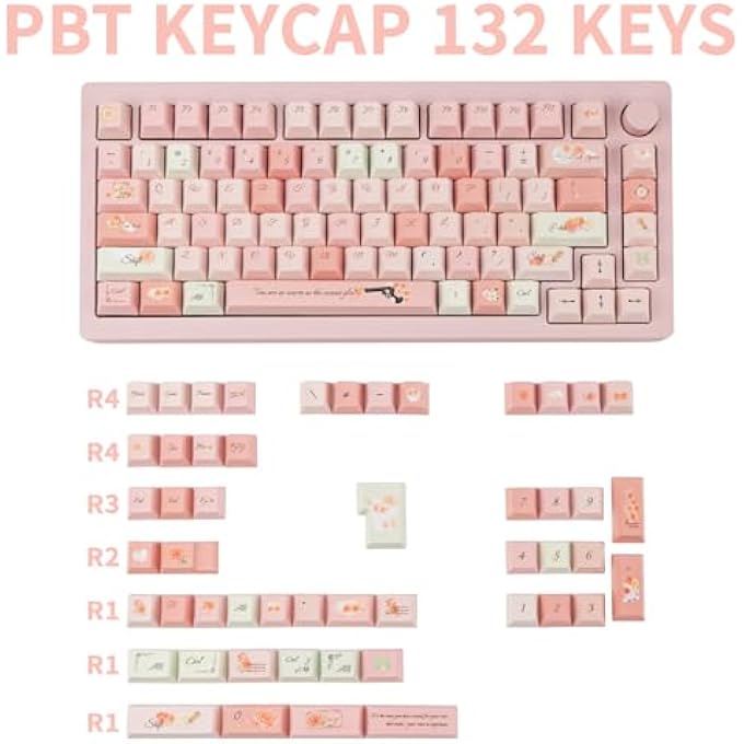rayihni CUTE PINK PBT KEYCAPS 132 KEYS CUSTOM KEYCAPS CHERRY PROFILE DYE SUBLIMATION KEYCAPS SET FOR CHERRY GATERON MX SWITHES MECHANICAL KEYBOARDS（FLOWER LETTERHEAD THEME） - Image 2