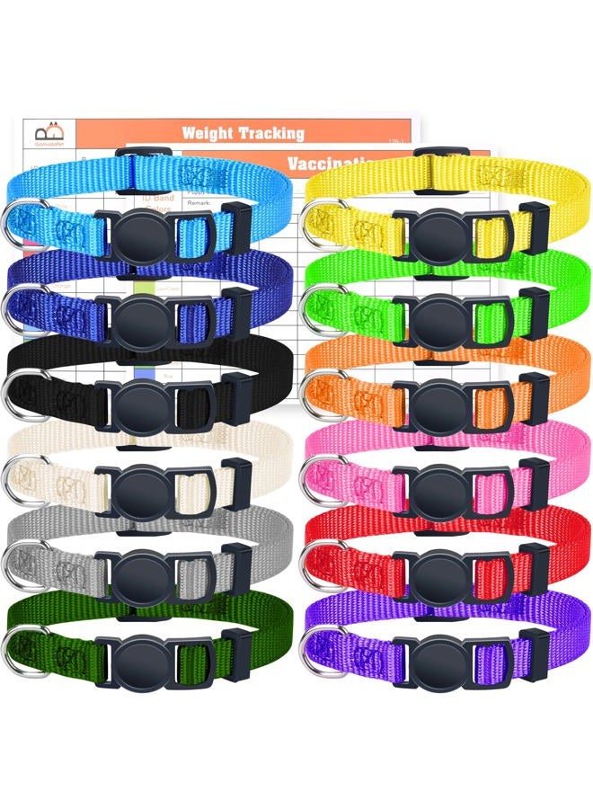 GAMUDA Puppy Collars – Super Soft Nylon Whelping Puppy ID - Adjustable Breakaway Litter Collars Pups – Assorted Colors Plain & Identification Collars with 2 Record Keeping Charts – Set of 12 (S) - Image 1