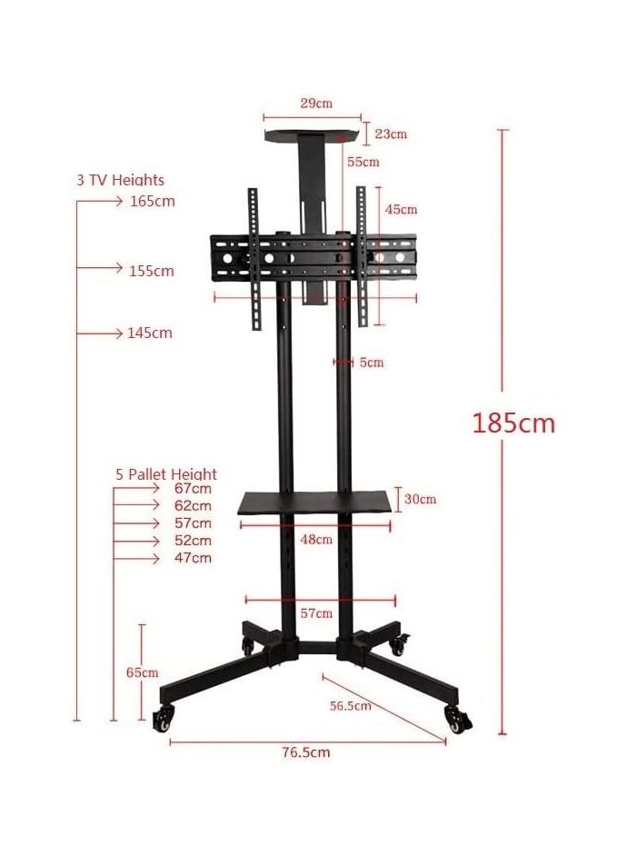 Moible TV Mount Stand Cart Trolley with Wheels, TV Stand Cart Mobile, Height Ajustable TV Stand Mount for 32"-65" HDR & LCD TV Screens - Image 2