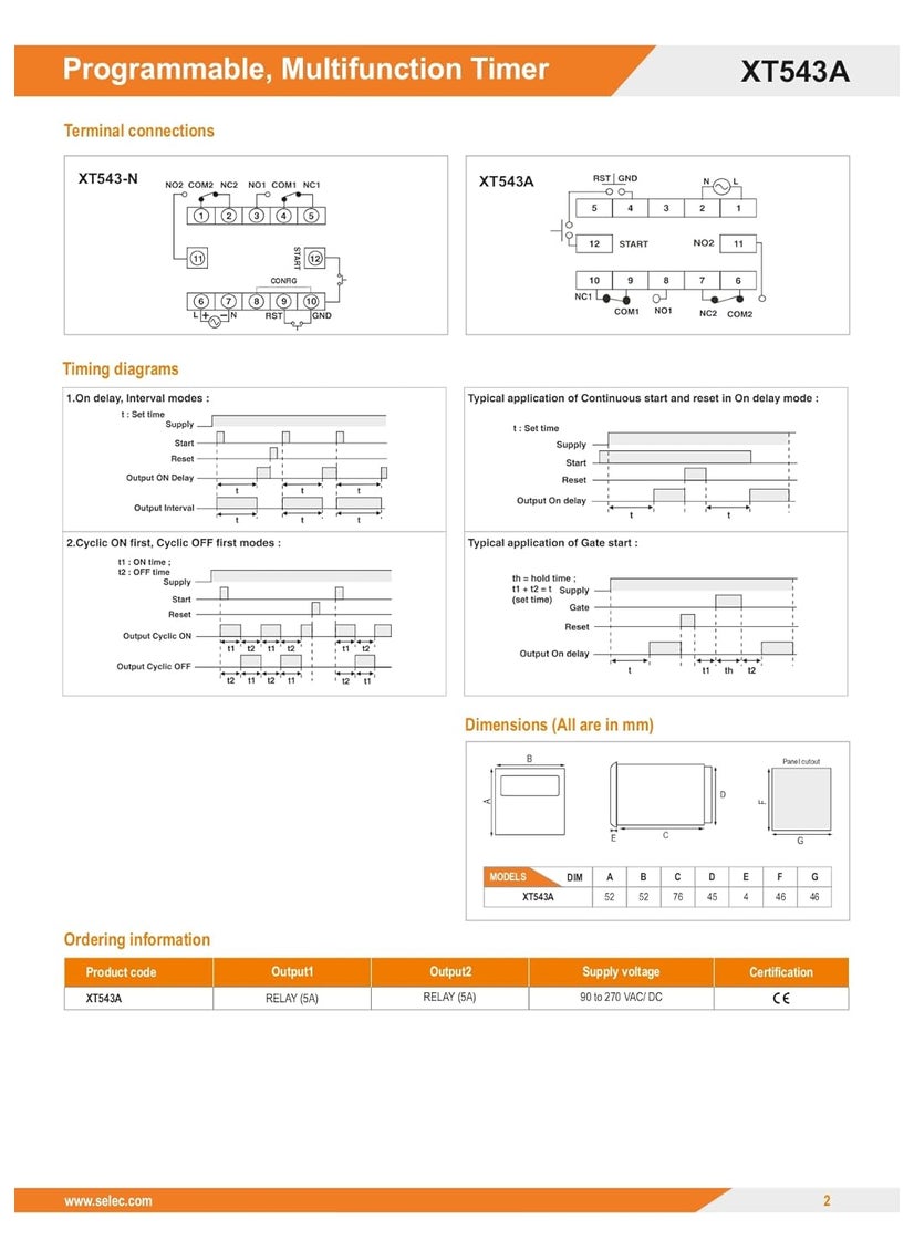 Selec Multifunctional Timer 48x48mmLow DepthWhite Display Selec XT543A Same As XT543N  - Image 3