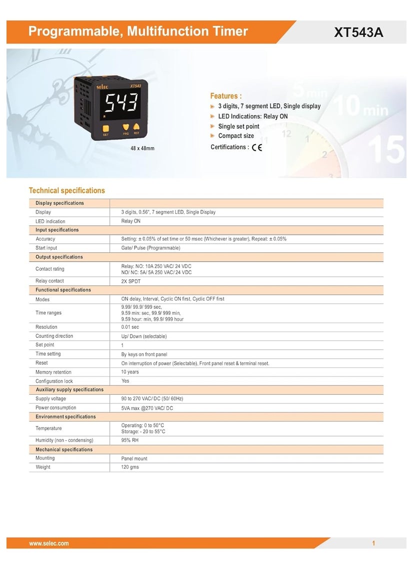 Selec Multifunctional Timer 48x48mmLow DepthWhite Display Selec XT543A Same As XT543N  - Image 2
