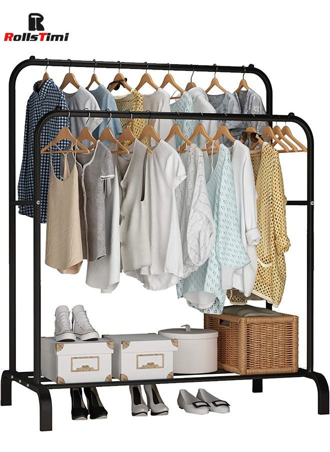 RollsTimi  Garment Rack，Freestanding Hanger Double Pole Multi-functional Bedroom Clothing Rack, Black  - Image 1