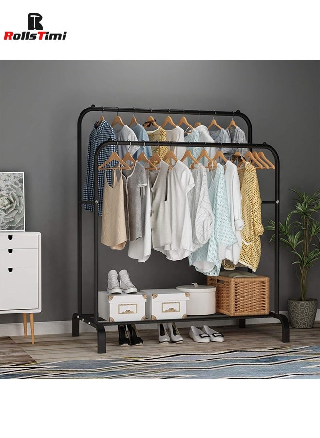RollsTimi  Garment Rack，Freestanding Hanger Double Pole Multi-functional Bedroom Clothing Rack, Black  - Image 3