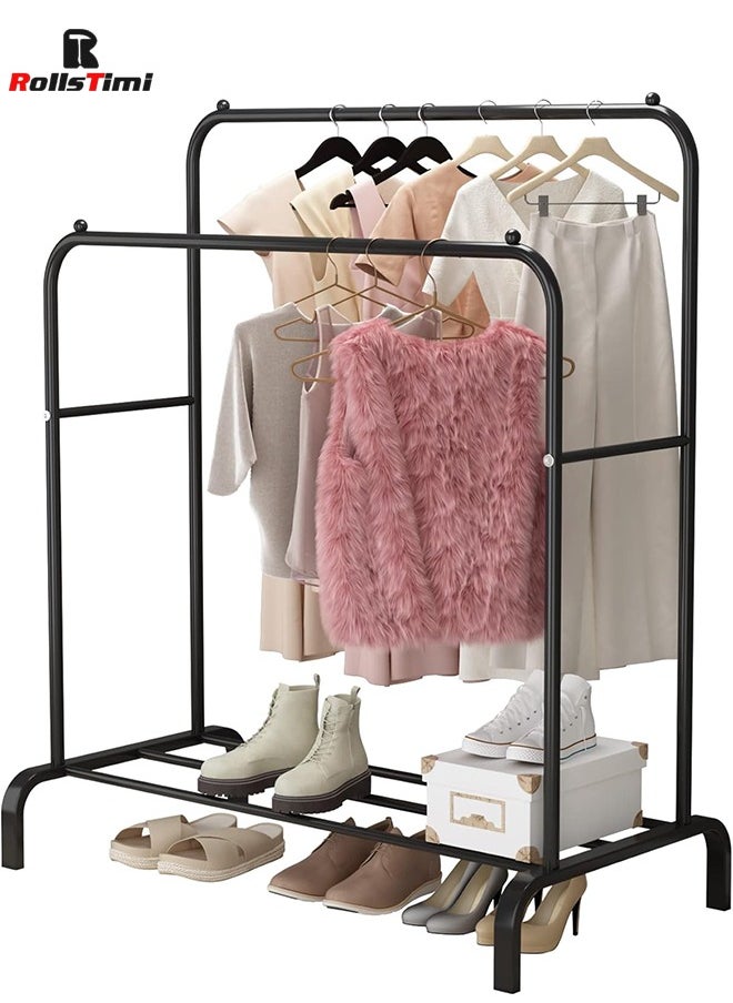 RollsTimi  Garment Rack，Freestanding Hanger Double Pole Multi-functional Bedroom Clothing Rack, Black  - Image 4