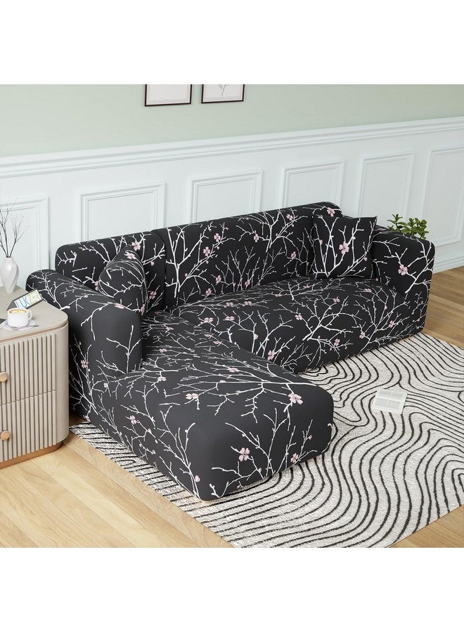 Lukzer غطاء أريكة على شكل L من لوكزر مصنوع من البوليستر والإسباندكس لأثاث غرفة المعيشة، غطاء مرن للأرائك والمزيد (الجانب الأيسر، تصميم جذع أسود) - Image 1